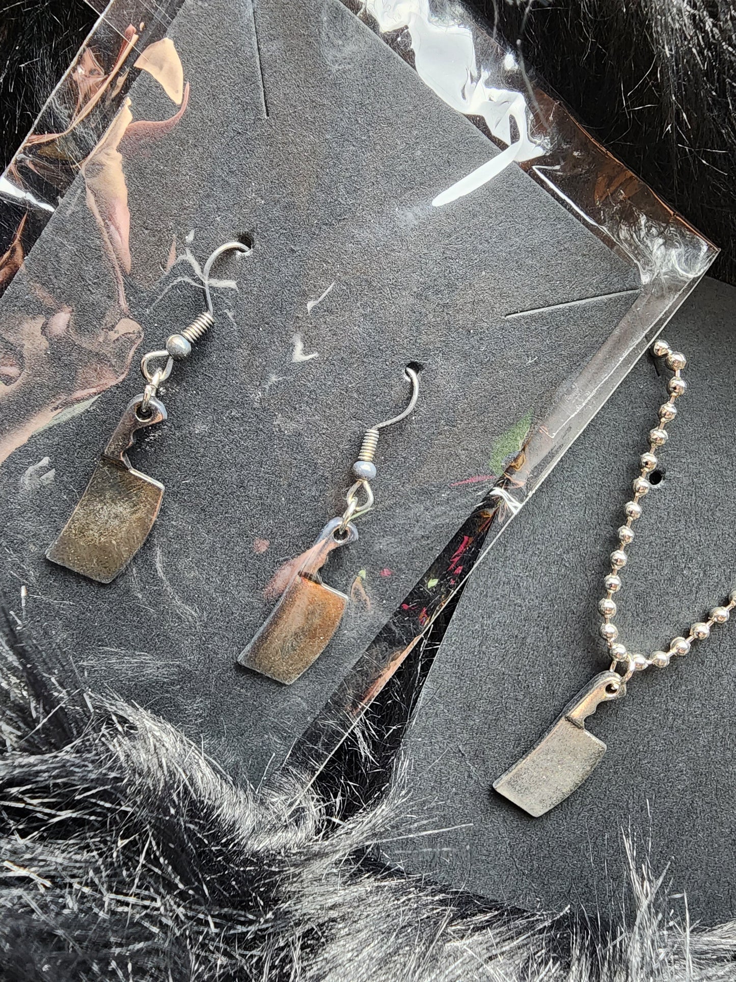 Vintage Aged Butcher Mini Hatchet Charm with Ball Chain Necklace