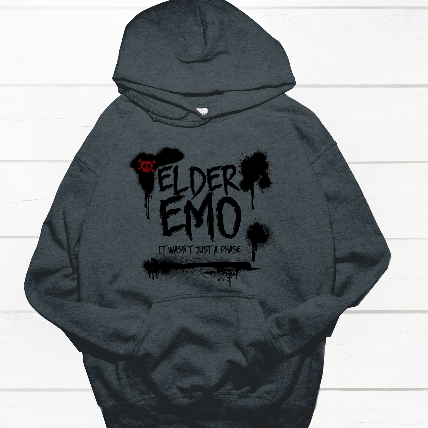 Black Grunge Elder Emo Graphic Hoodie