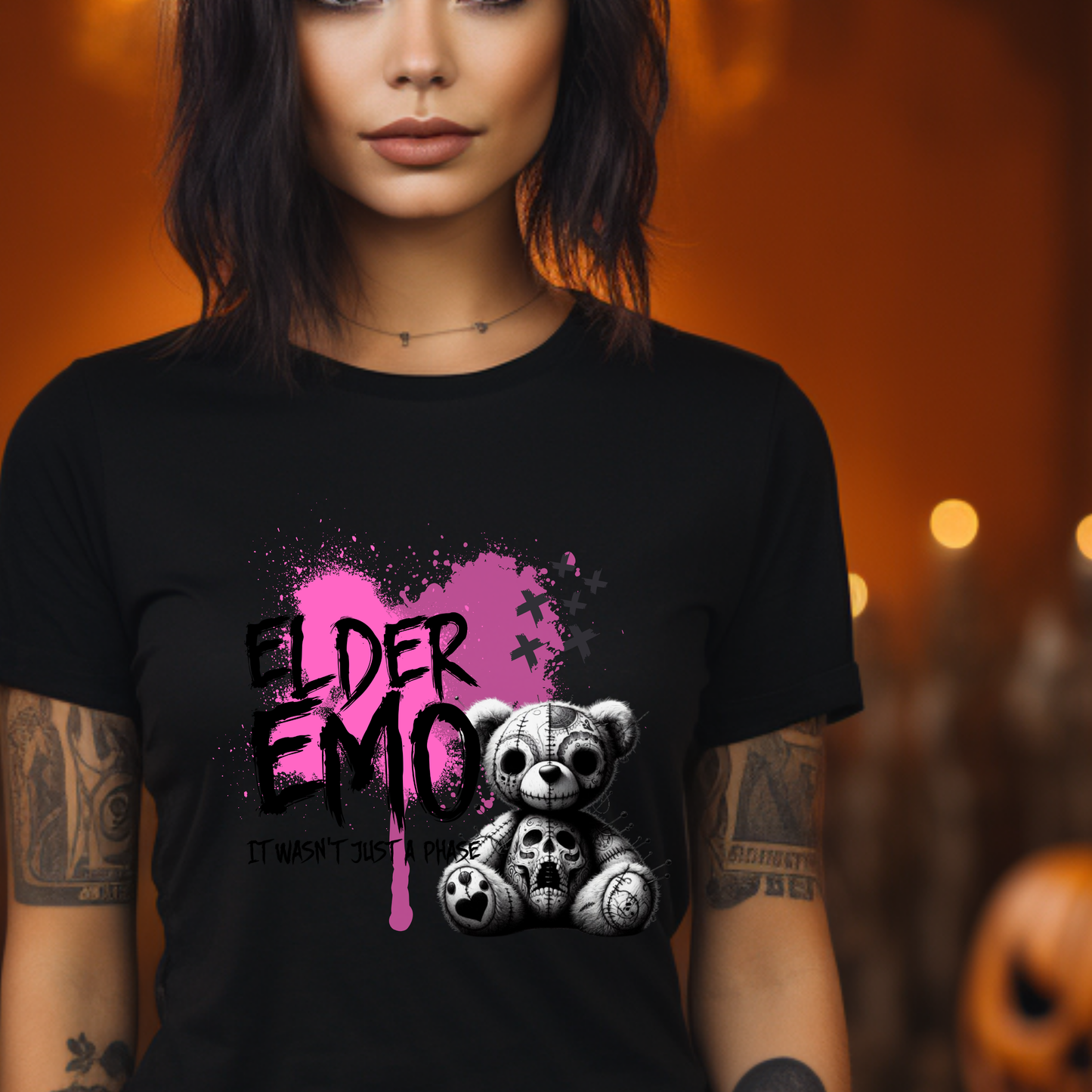 Custom Elder Emo with Teddy Graphic Tee Grunge Gothic Emo Kid T Shirt