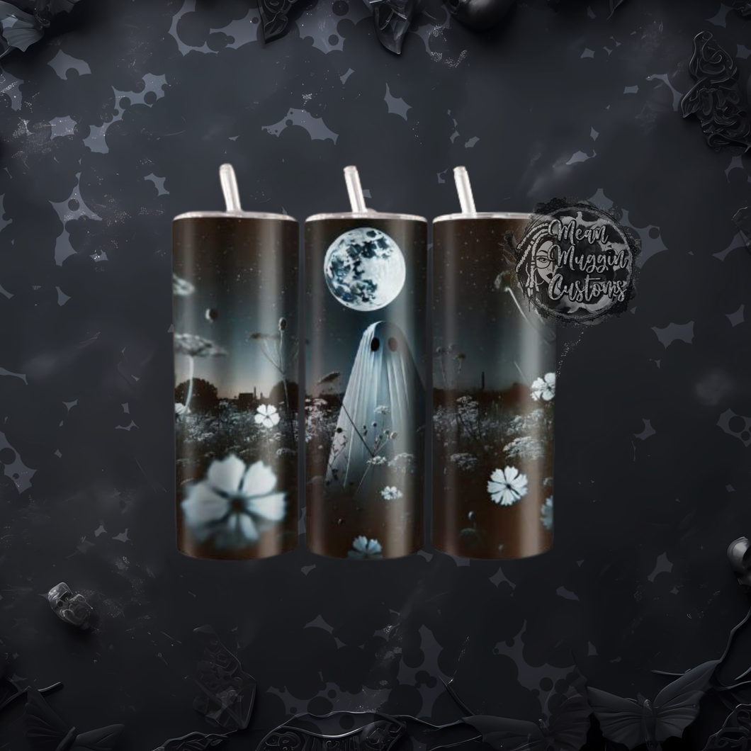 Vintage Flower Moon Ghost 20 oz Tumbler Cup Halloween Goth Grunge Punk Rock