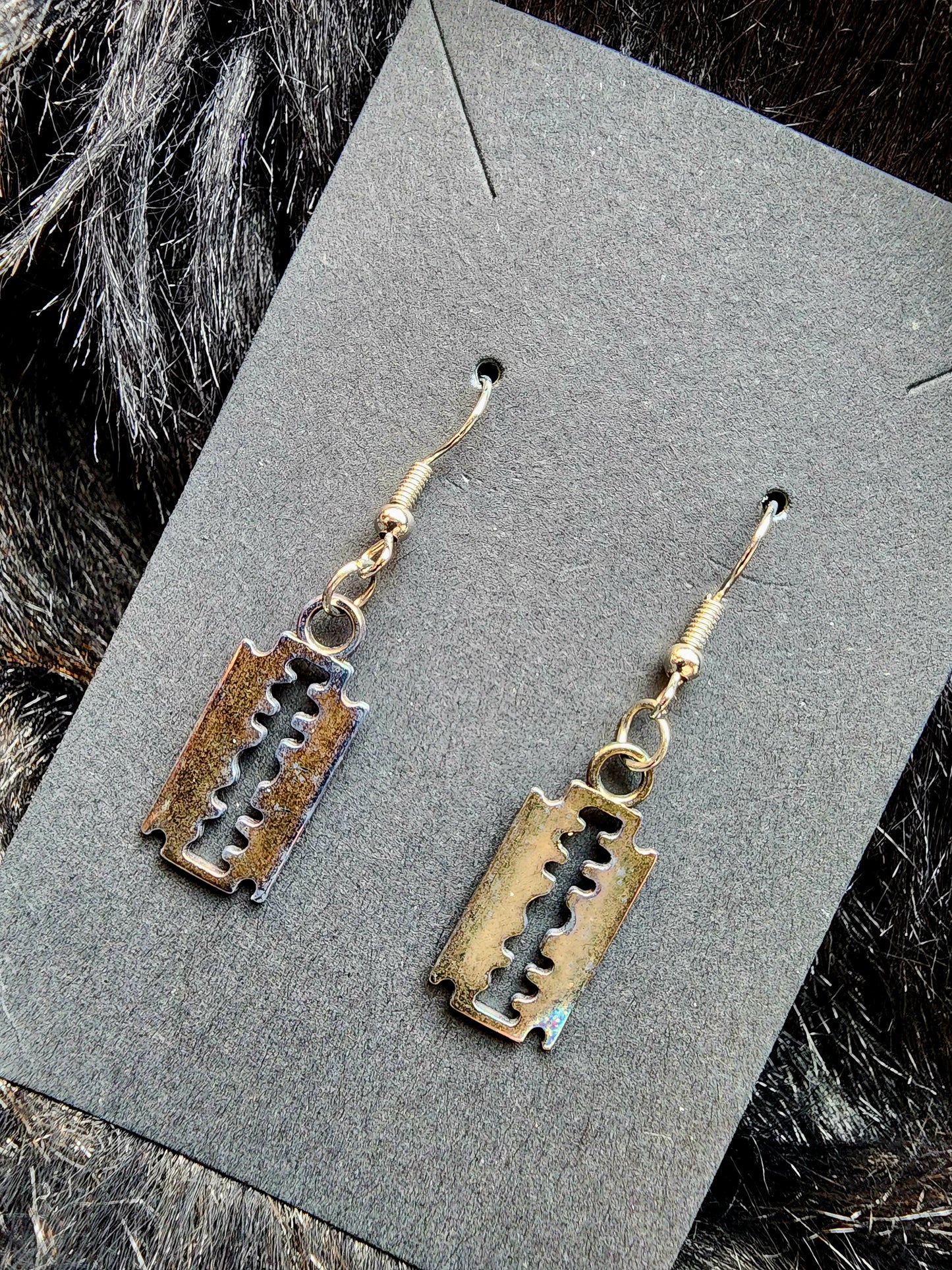 Aged Alternative Rock Razor Oddity Earrings