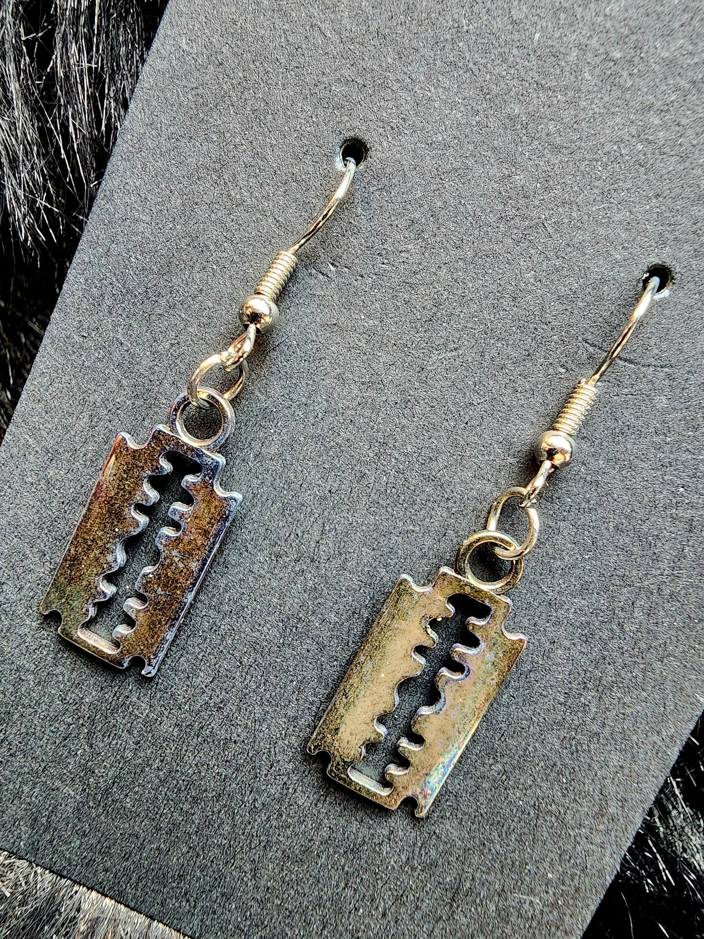 Aged Alternative Rock Razor Oddity Earrings