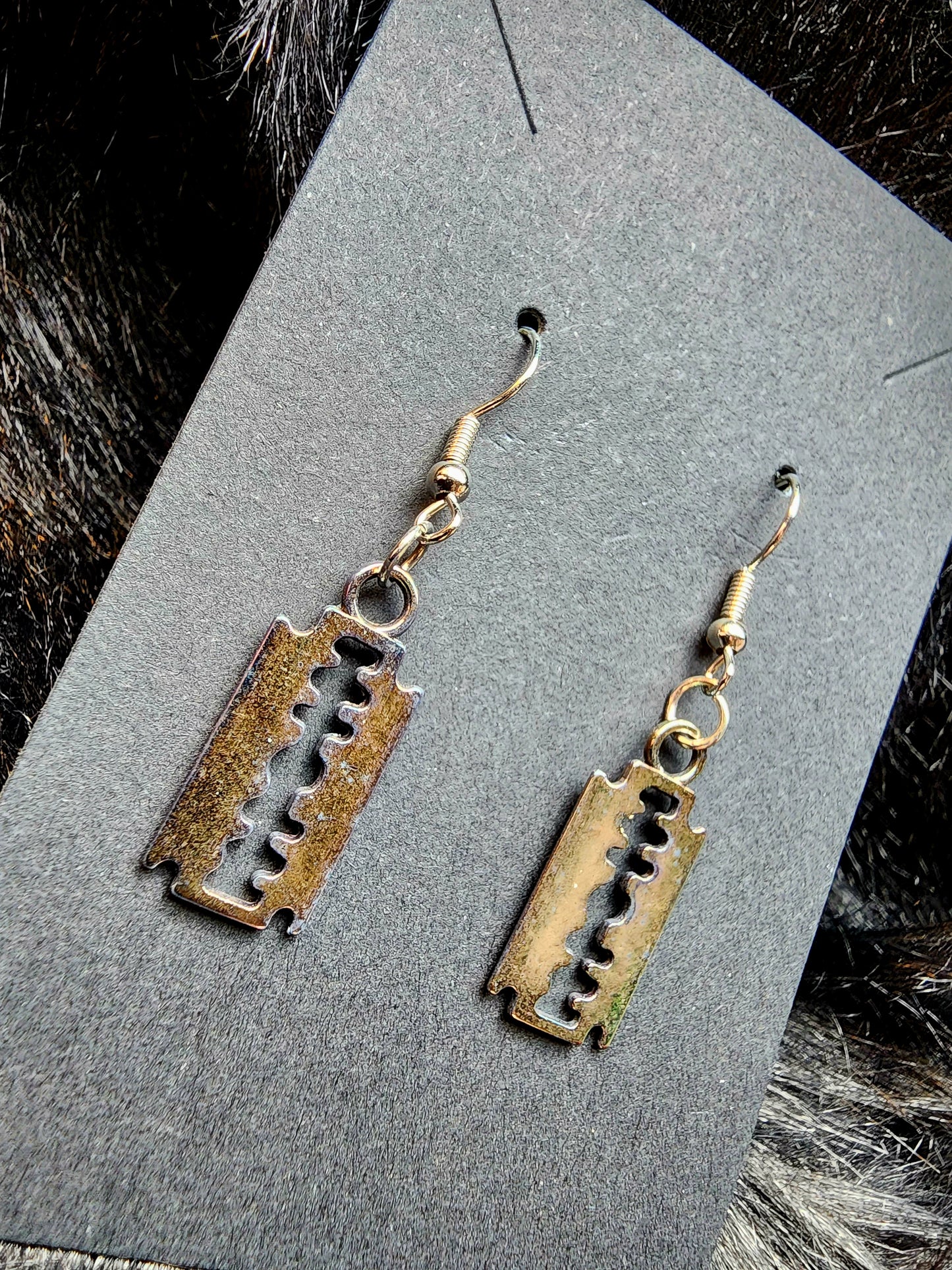 Aged Alternative Rock Razor Oddity Earrings