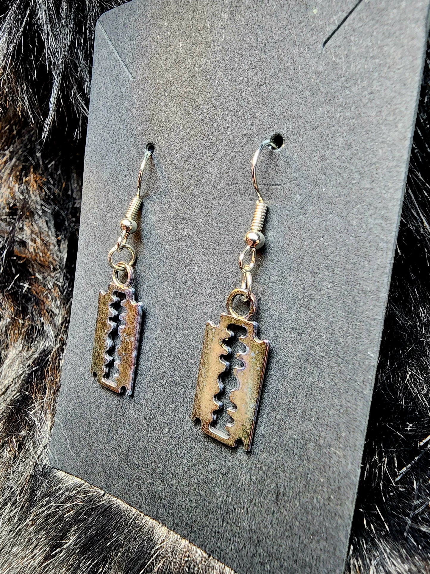 Aged Alternative Rock Razor Oddity Earrings
