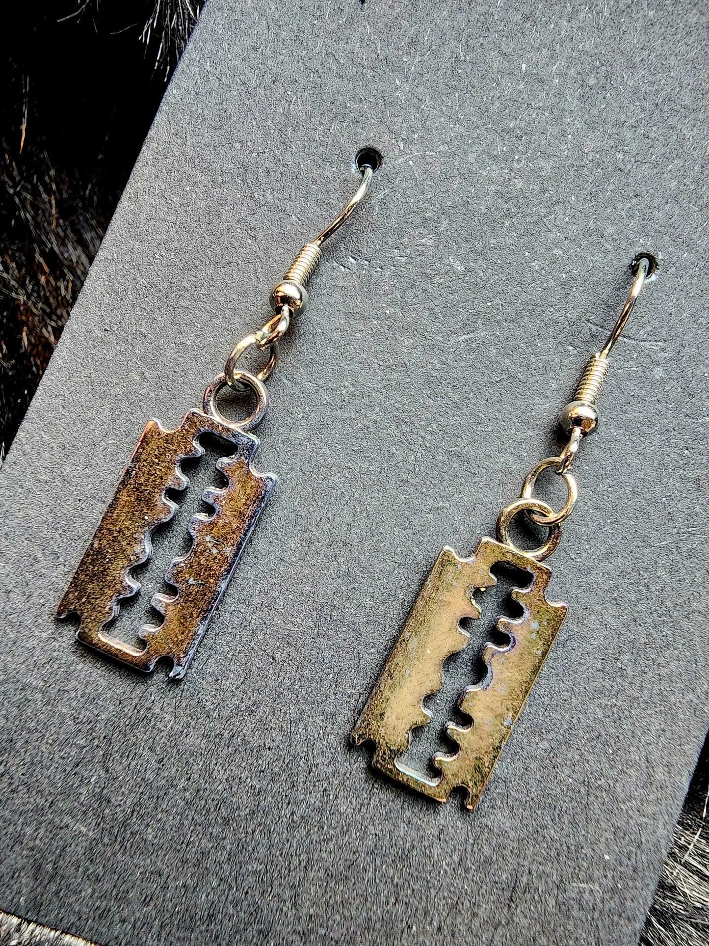 Aged Alternative Rock Razor Oddity Earrings