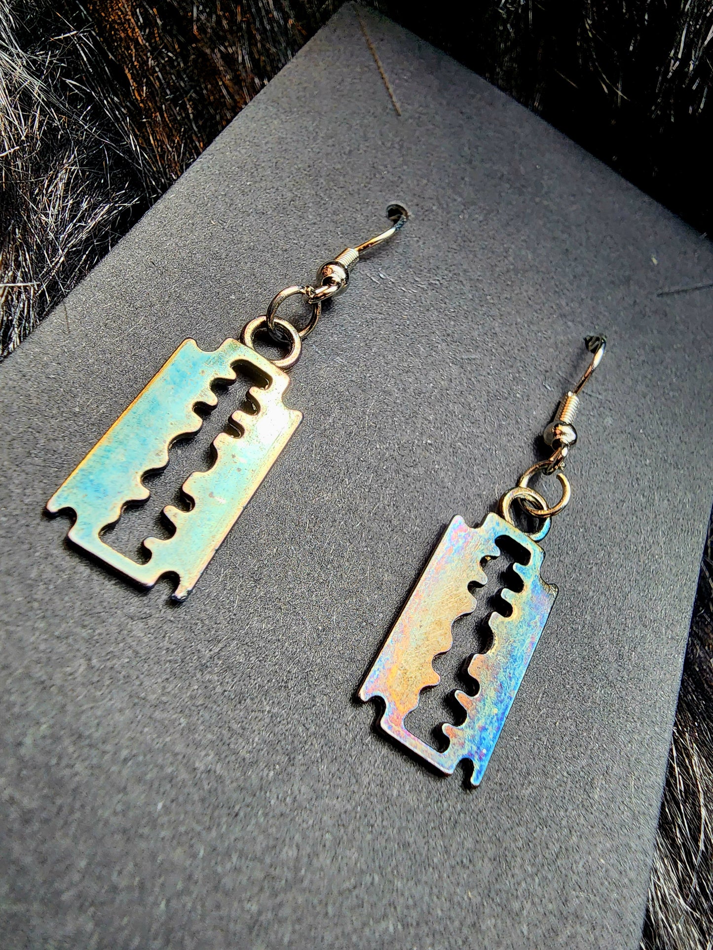 Aged Alternative Rock Razor Oddity Earrings