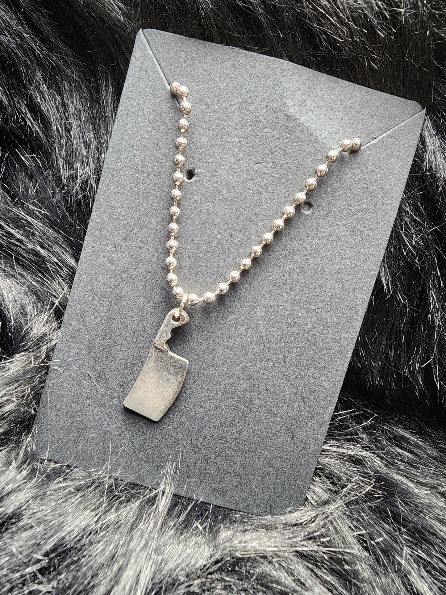 Vintage Aged Butcher Mini Hatchet Charm with Ball Chain Necklace