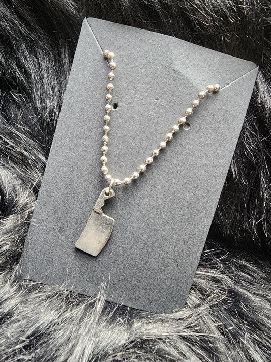 Vintage Aged Butcher Mini Hatchet Charm with Ball Chain Necklace