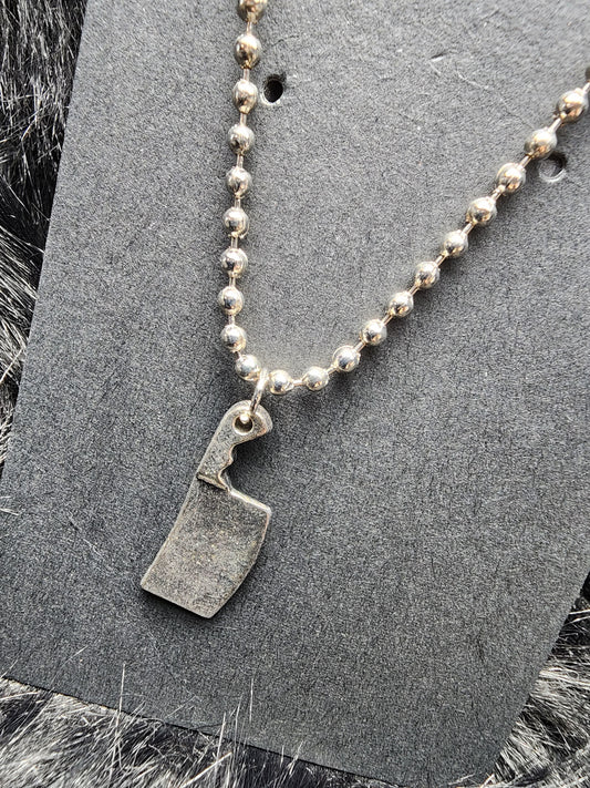 Vintage Aged Butcher Mini Hatchet Charm with Ball Chain Necklace