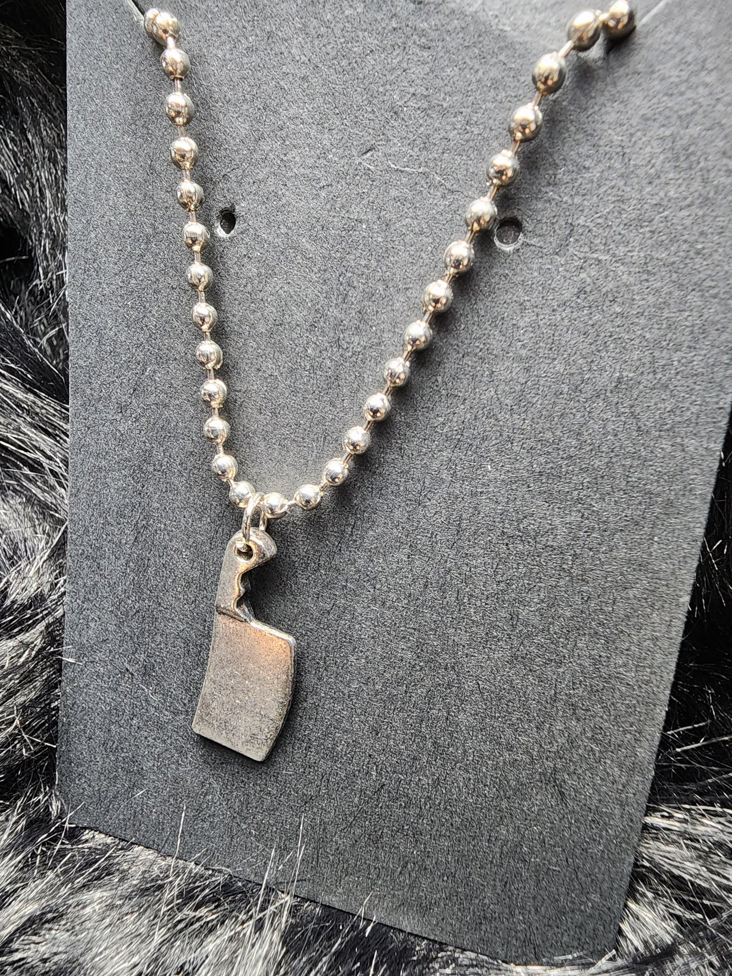 Vintage Aged Butcher Mini Hatchet Charm with Ball Chain Necklace