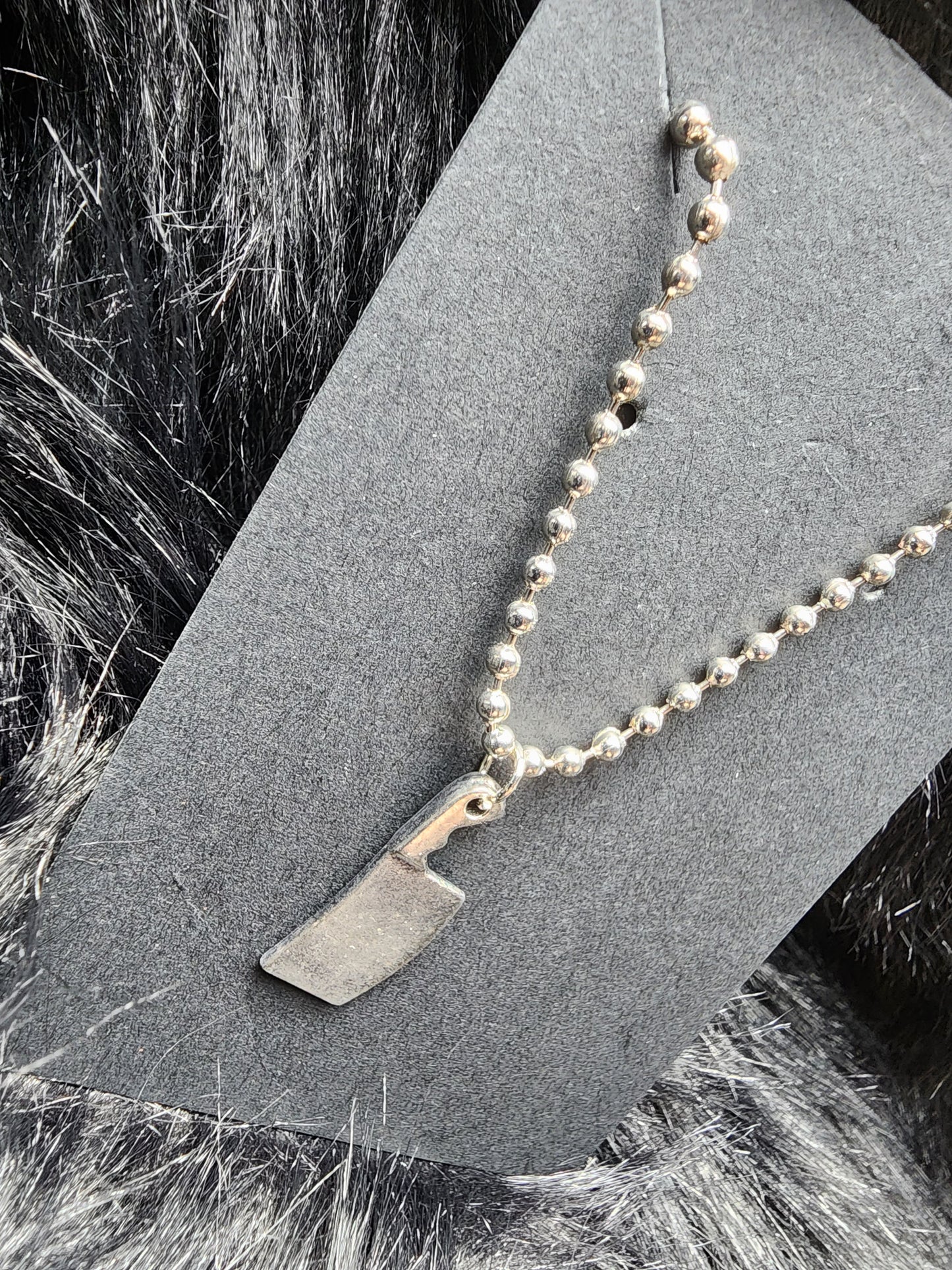 Vintage Aged Butcher Mini Hatchet Charm with Ball Chain Necklace