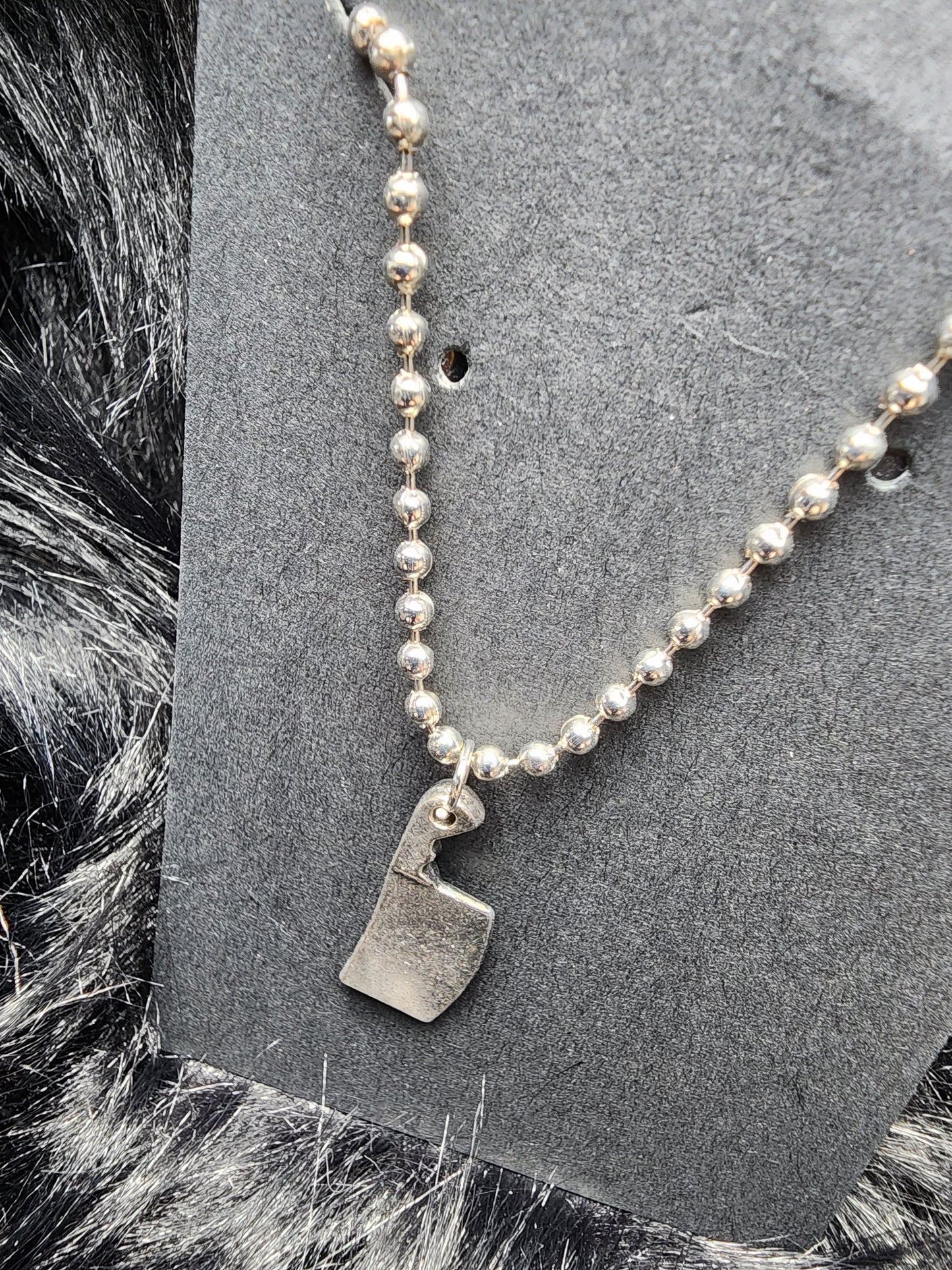 Vintage Aged Butcher Mini Hatchet Charm with Ball Chain Necklace