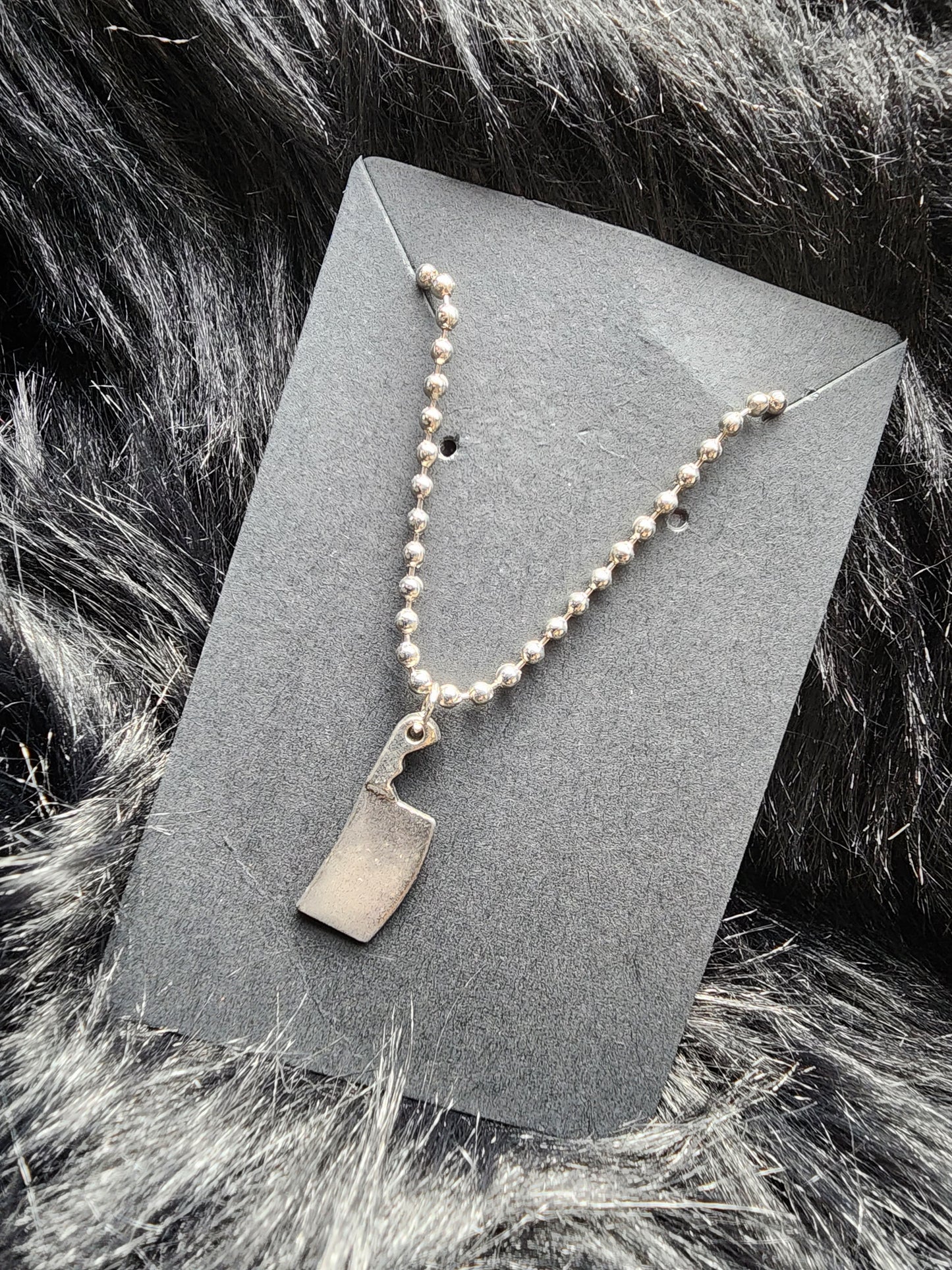 Vintage Aged Butcher Mini Hatchet Charm with Ball Chain Necklace