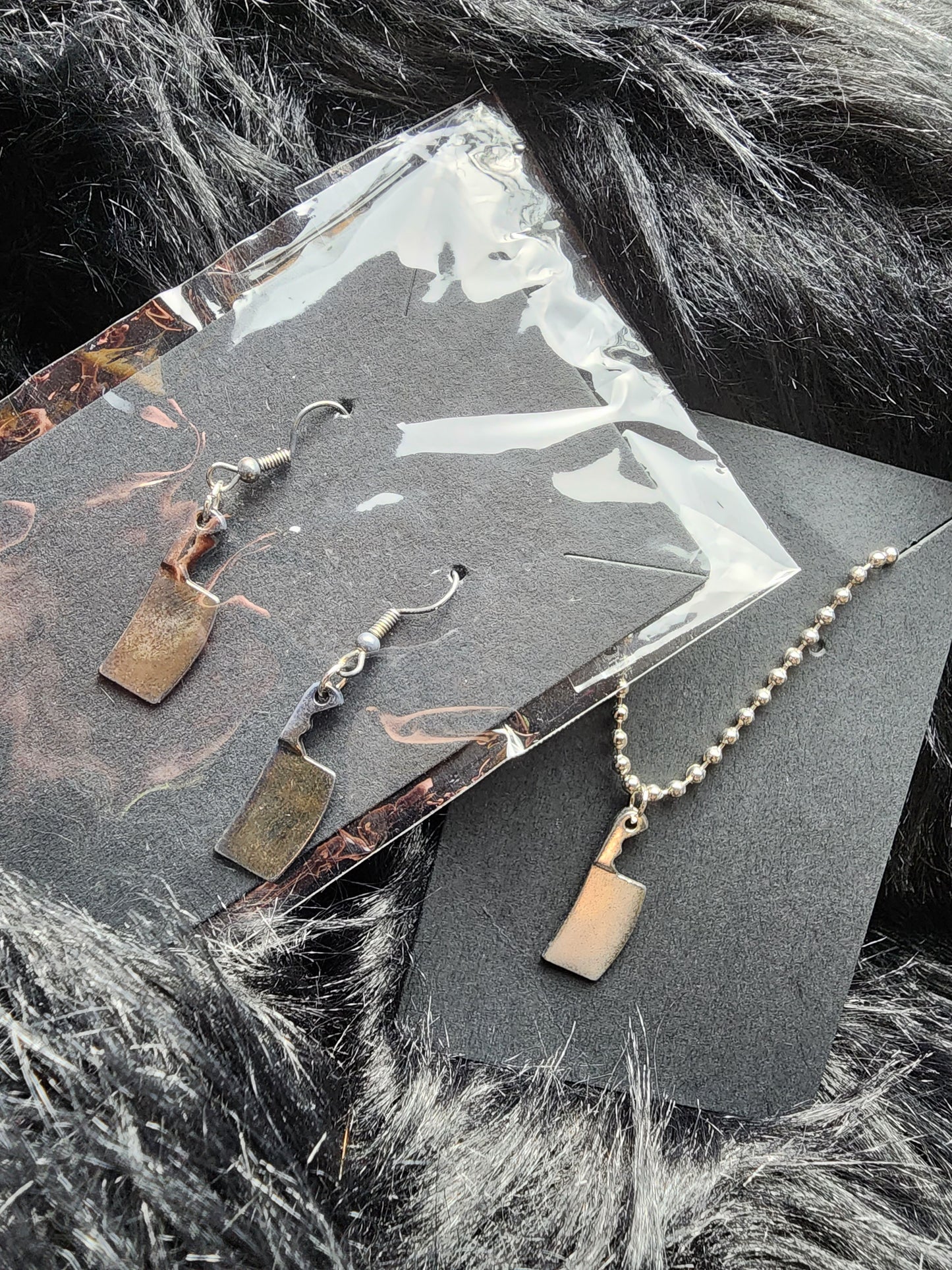 Vintage Aged Butcher Mini Hatchet Charm with Ball Chain Necklace
