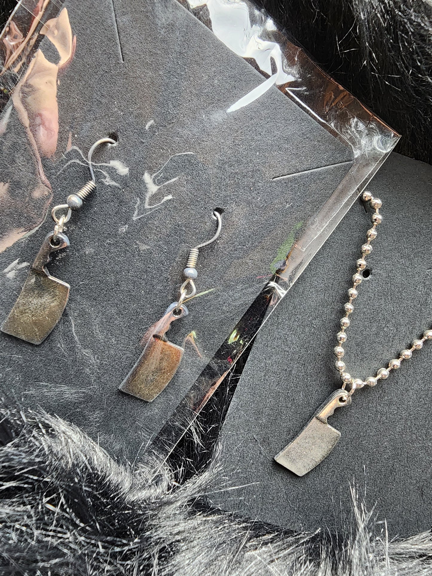 Vintage Aged Butcher Mini Hatchet Charm with Ball Chain Necklace