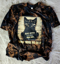 Load image into Gallery viewer, Custom Grunged Black Kitty Cat Nip Made Me Do It Graphic Tee Grunge Gothic Emo Kid T Shirt
