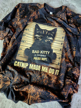 Load image into Gallery viewer, Custom Grunged Black Kitty Cat Nip Made Me Do It Graphic Tee Grunge Gothic Emo Kid T Shirt
