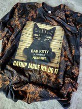 Load image into Gallery viewer, Custom Grunged Black Kitty Cat Nip Made Me Do It Graphic Tee Grunge Gothic Emo Kid T Shirt
