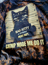 Load image into Gallery viewer, Custom Grunged Black Kitty Cat Nip Made Me Do It Graphic Tee Grunge Gothic Emo Kid T Shirt
