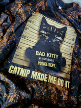 Load image into Gallery viewer, Custom Grunged Black Kitty Cat Nip Made Me Do It Graphic Tee Grunge Gothic Emo Kid T Shirt
