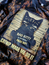 Load image into Gallery viewer, Custom Grunged Black Kitty Cat Nip Made Me Do It Graphic Tee Grunge Gothic Emo Kid T Shirt
