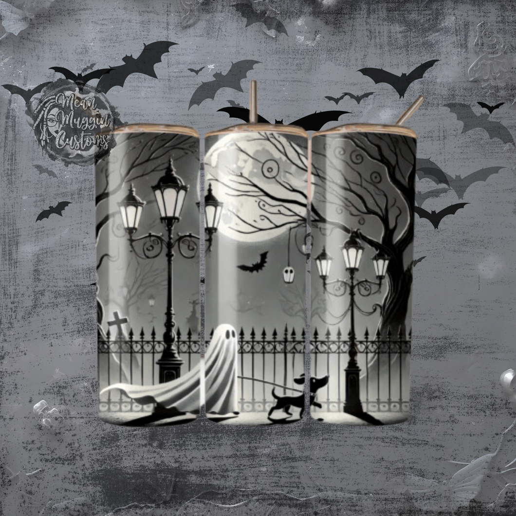 Ghost and his dog 20 oz Tumbler Halloween Goth Grunge