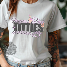 Load image into Gallery viewer, Custom Fingers Toes and Titties Crossed is How I&#39;m livin Graphic Tee Grunge Gothic Emo Kid Men Women Unisex T Shirt
