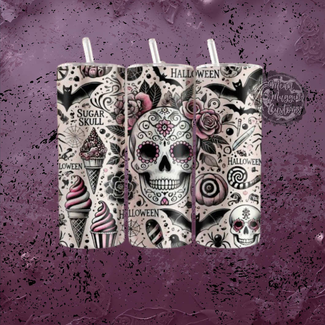 Vintage Sweet Treats Skulls Ice Cream & Bats 20 oz Tumbler Cup Halloween Goth Grunge Punk Rock