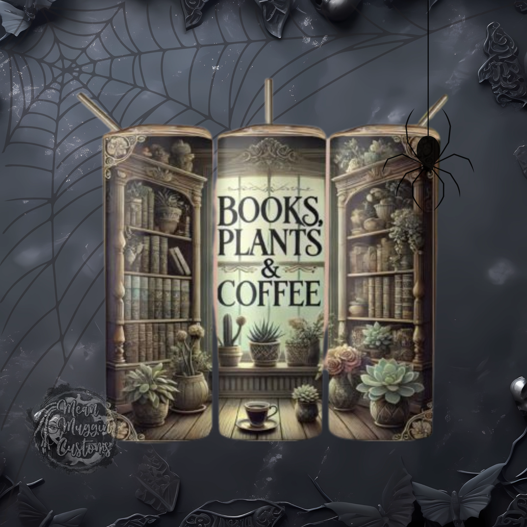 Books Plants and Coffee 20 oz Tumbler Halloween Goth Grunge