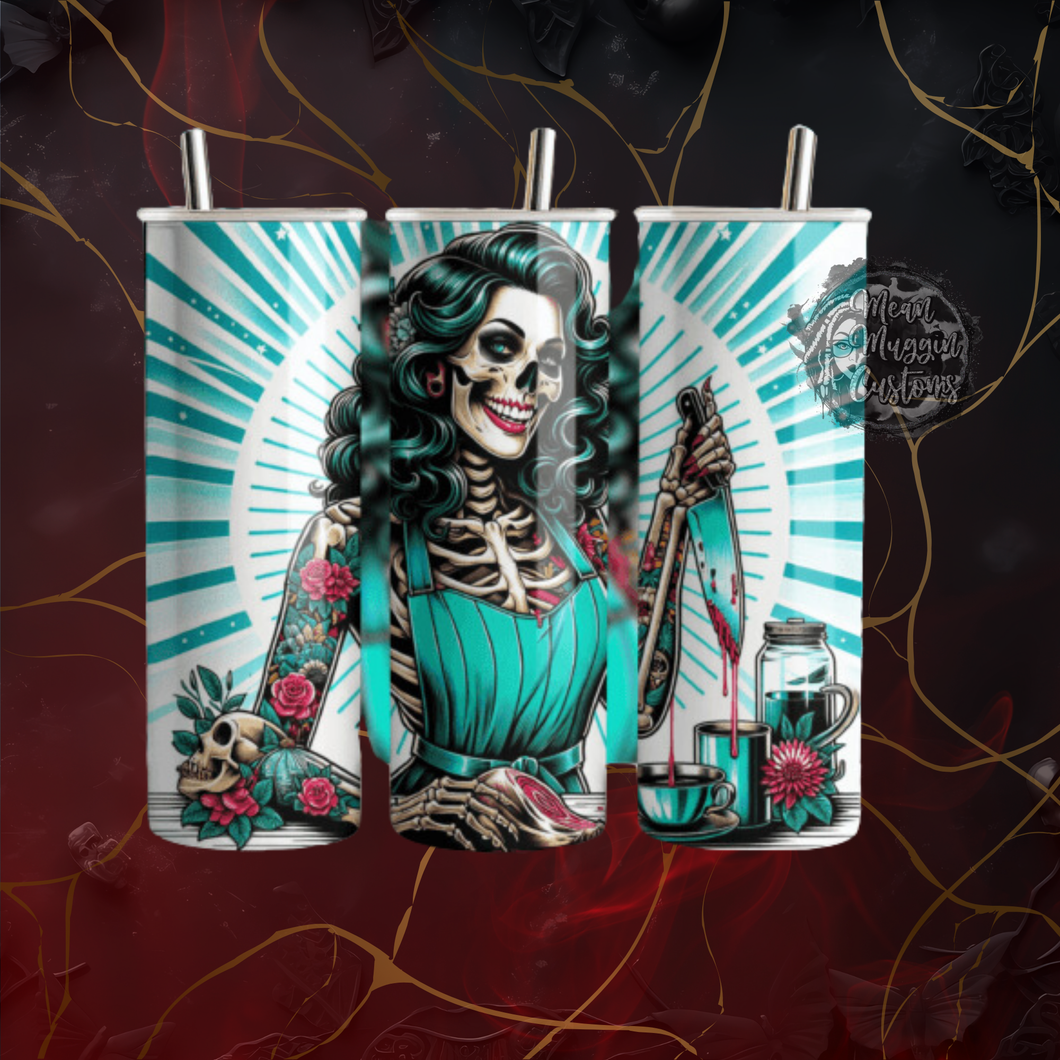 Crazy Sassy Trashy Undead Zombie Skeleton Skully Pinup Housewife 20 oz Tumbler Cup Halloween Goth Grunge Punk Rock