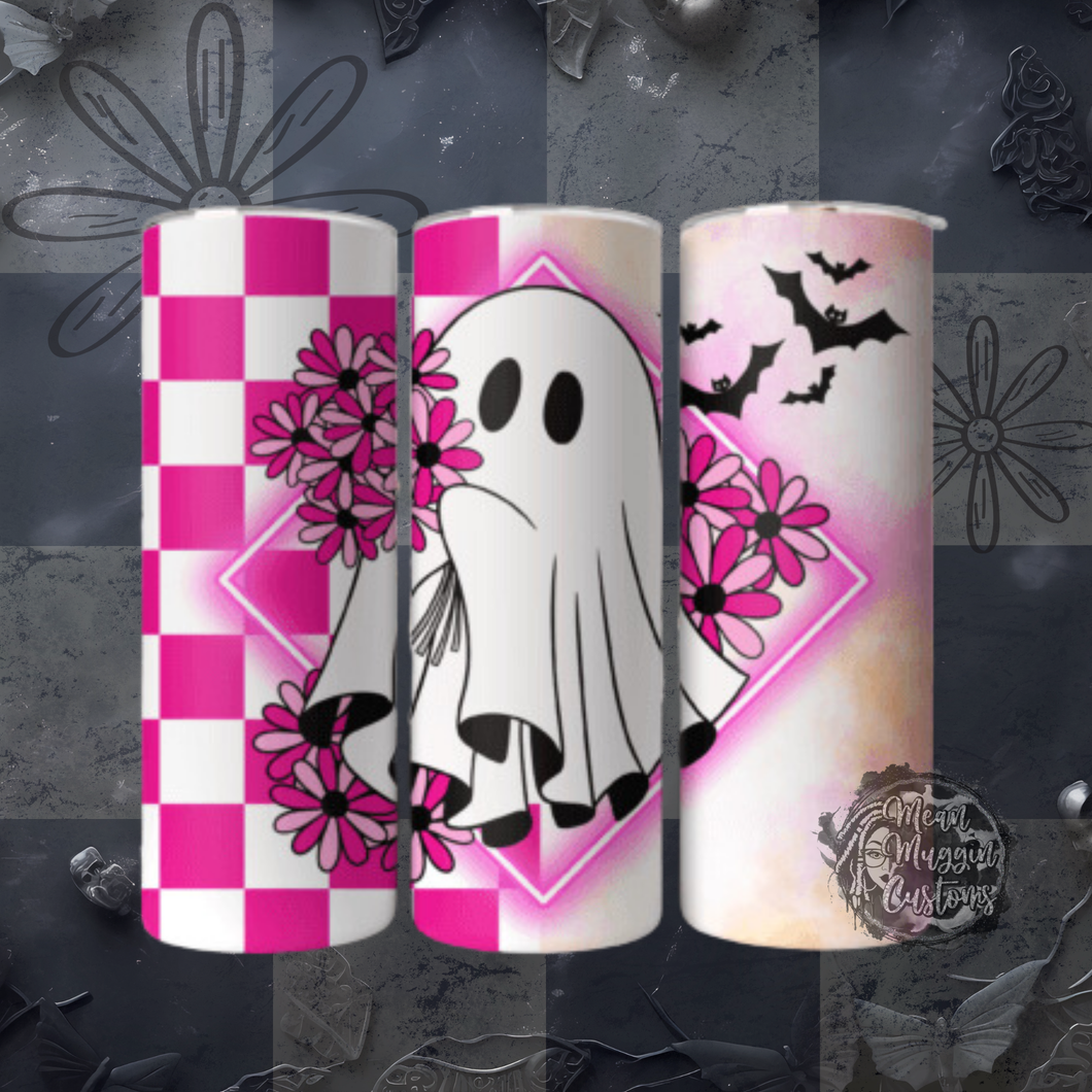 Cute Pink Ghost Retro 20 oz Tumbler Cup Halloween Goth Grunge Punk Rock