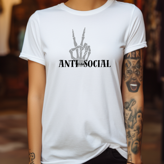 Custom Graphic Skelton Hand Peace Out Anti Social Antisocial Tee Grunge Gothic Emo Kid T Shirt
