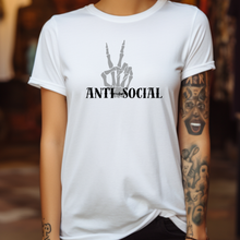 Load image into Gallery viewer, Custom Graphic Skelton Hand Peace Out Anti Social Antisocial Tee Grunge Gothic Emo Kid T Shirt
