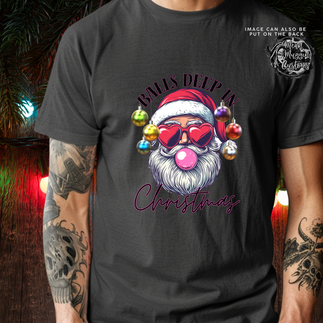 Custom Santa Balls Deep in Christmas Graphic Tee Grunge Gothic Emo Kid Men Women Unisex T Shirt