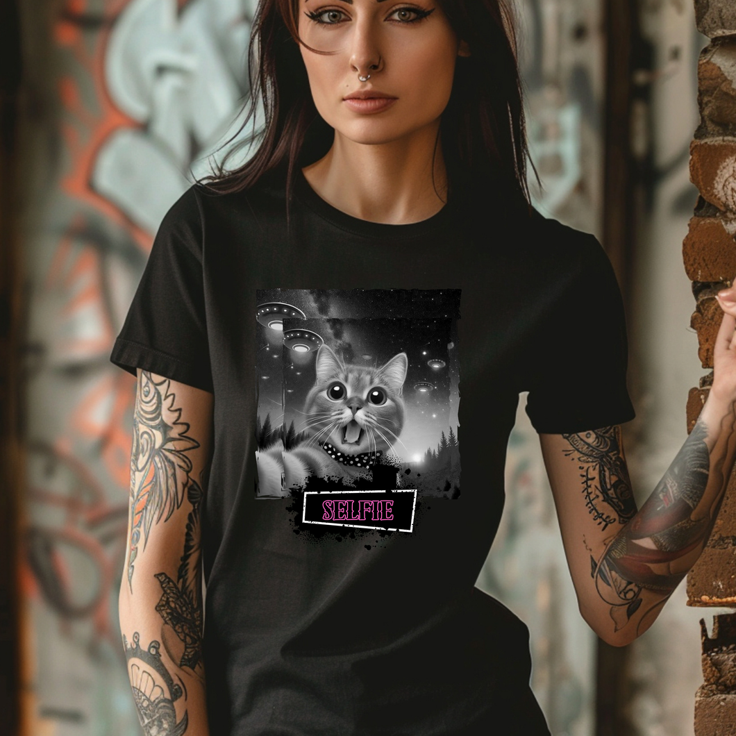 Custom Cat Selfie Graphic Tee Grunge Gothic Emo Kid Men Women Unisex T Shirt