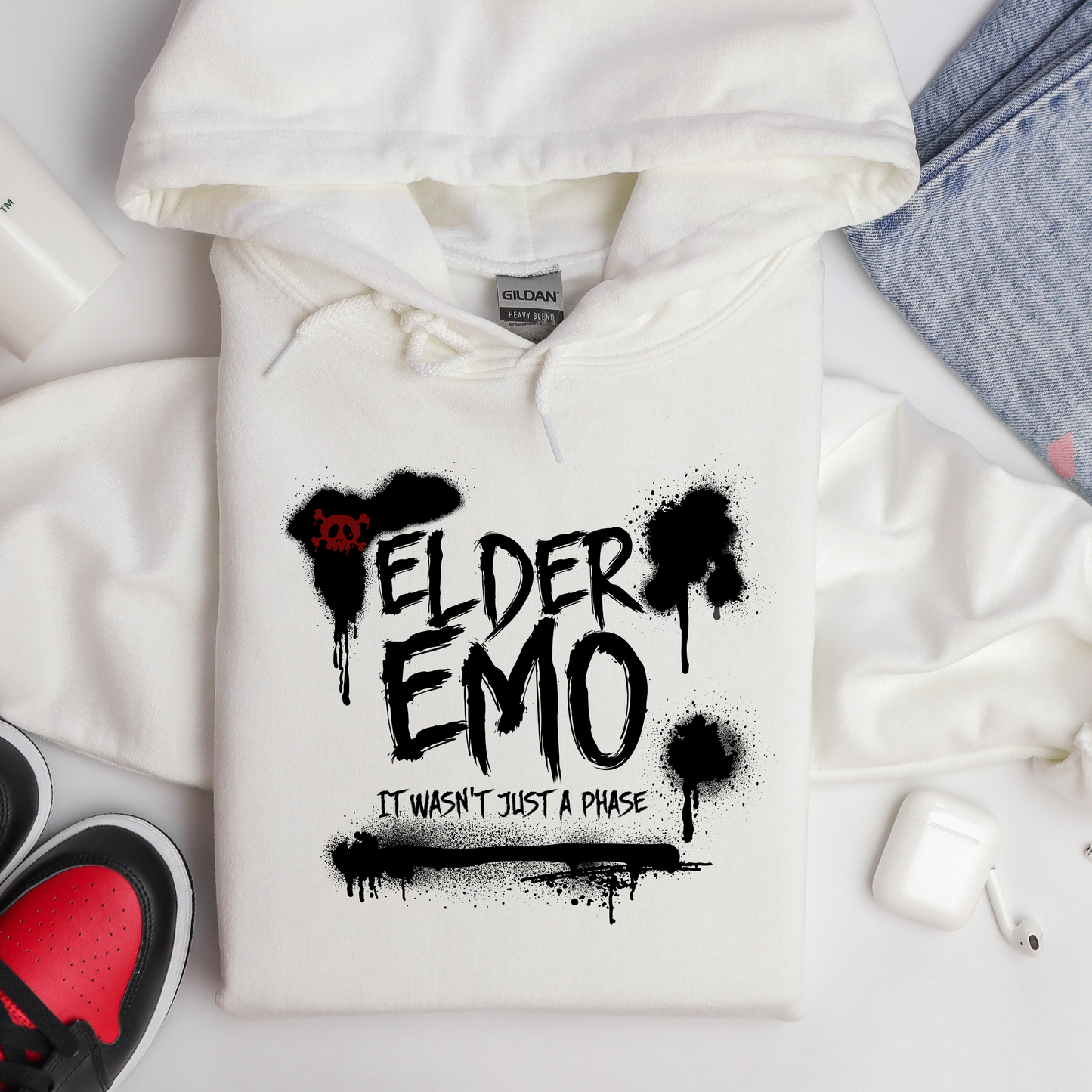 Black Grunge Elder Emo Graphic Hoodie