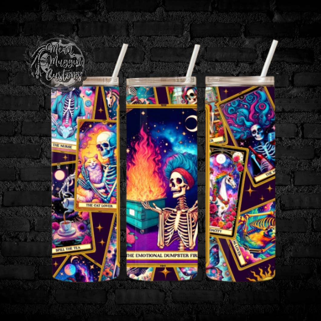 Tarot Card Dumpster Fire Tumbler Cup Halloween Goth Grunge Punk Rock