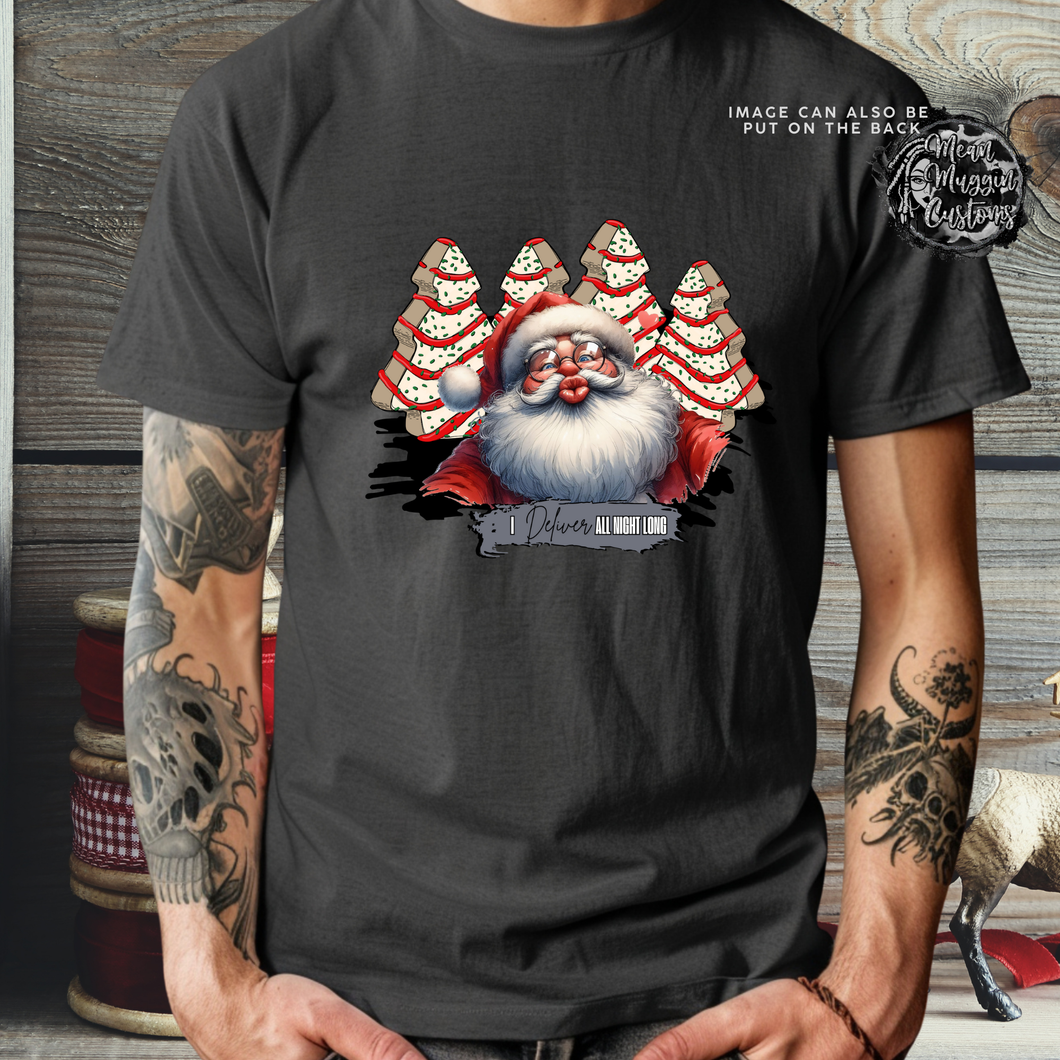 Custom Christmas Cake Santa I deliver all Night Long Graphic Tee Grunge Gothic Emo Kid Men Women Unisex T Shirt