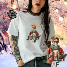 Load image into Gallery viewer, Custom Christmas Skeleton Ugly Sweater Skull Skully Jolly AF Graphic Tee Grunge Gothic Emo Kid Men Women Unisex T Shirt
