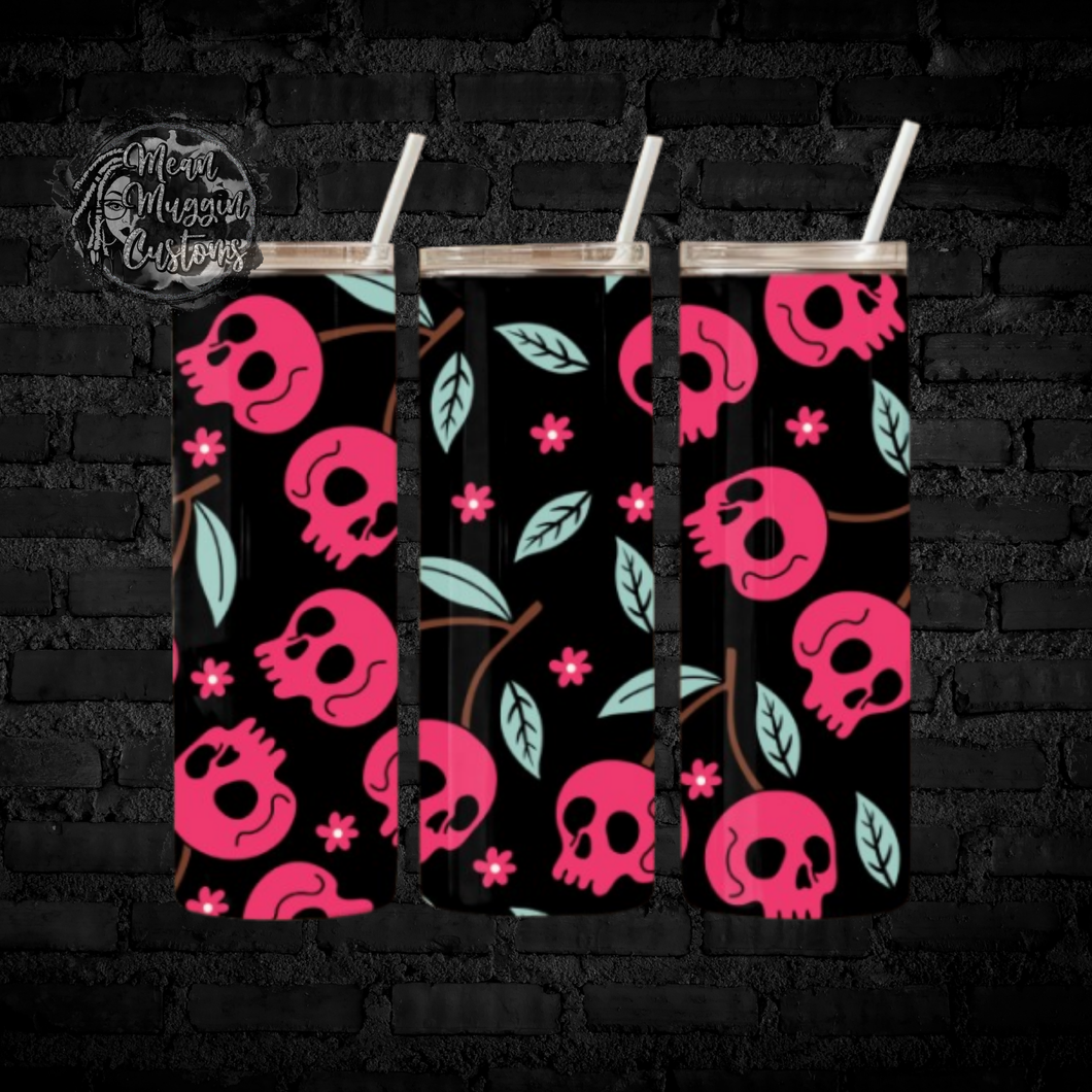 Pink Cherry Skulls Tumbler Cup Halloween Goth Grunge Punk Rock