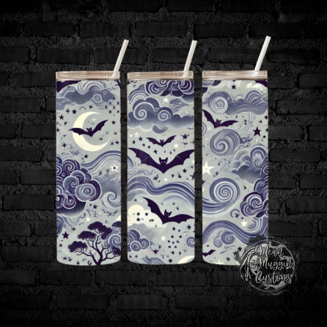 Vintage Bat Swirl Tumbler Cup Halloween Goth Grunge Punk Rock