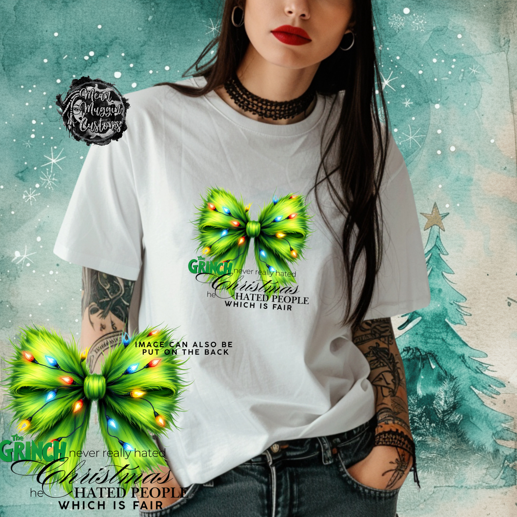 Custom Christmas Green Fuzzy Ribbon Tee Grunge Gothic Emo Kid Men Women Unisex T Shirt