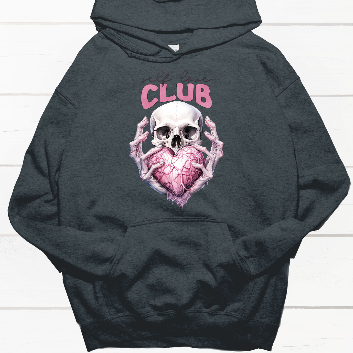 Graphic Self Love Pink Heart Skull Grunge Hoodie