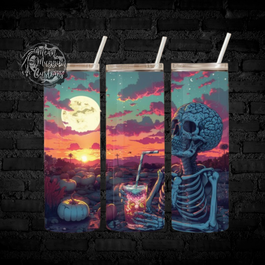 Skeleton Sunset Vacation Vibes Tumbler Cup Halloween Goth Grunge Punk Rock