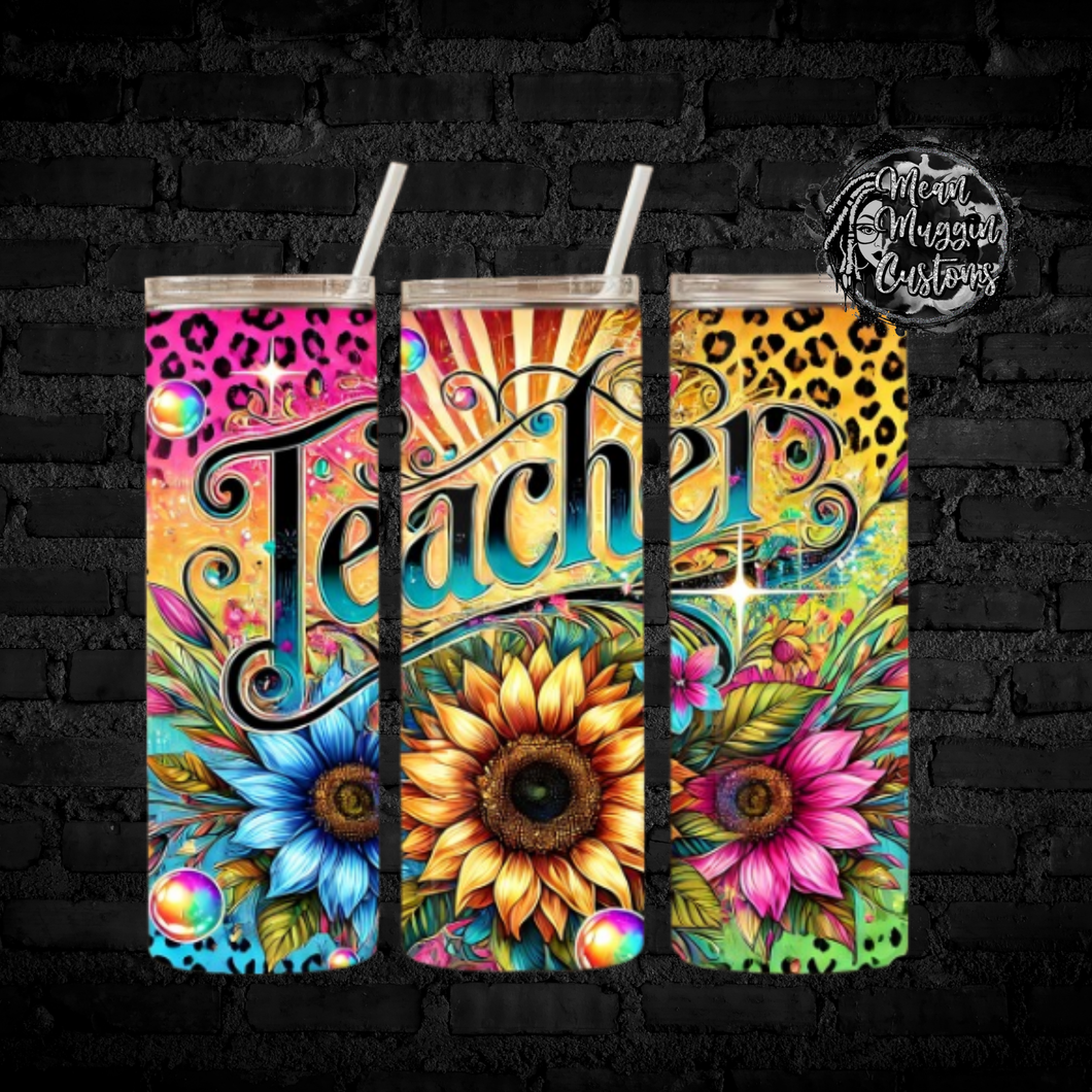 Retro Girly Sunflower Teacher Tumbler Cup Halloween Goth Grunge Punk Rock