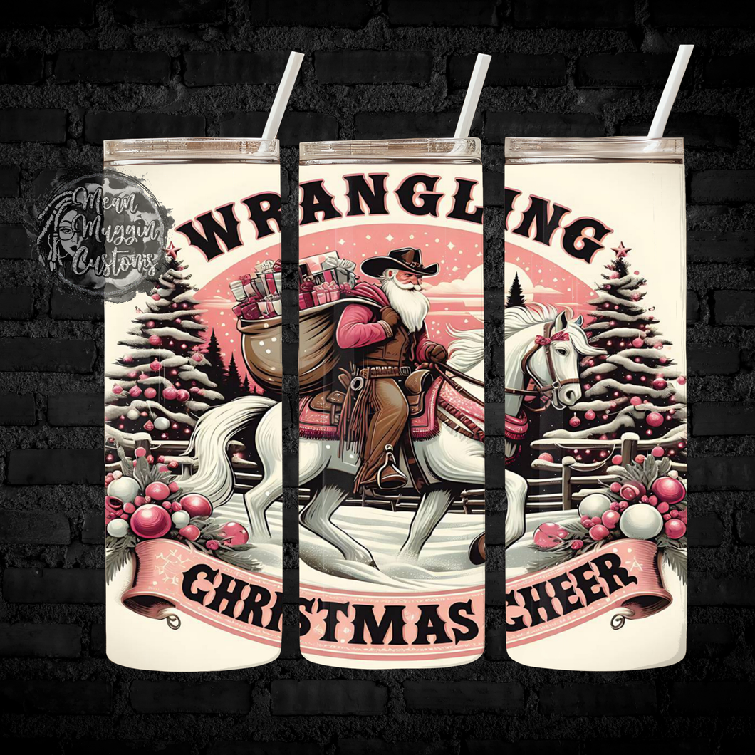 Vintage Wrangling Christmas Cheer Santa 20 oz Tumbler Cup Halloween Goth Grunge Punk Rock